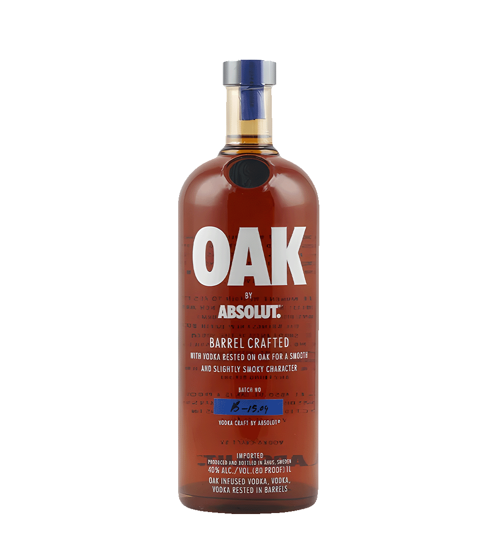 Absolut Oak Vodka 1L bottle vodka rested on oak barrels for rich flavor